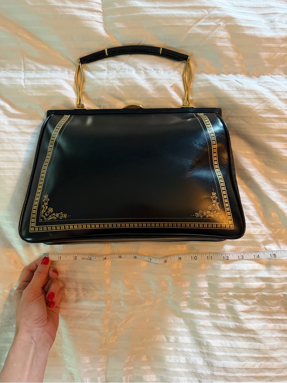 Vintage Classic Black & Gold Frame Top-Handle Bag - Picture 5 of 7